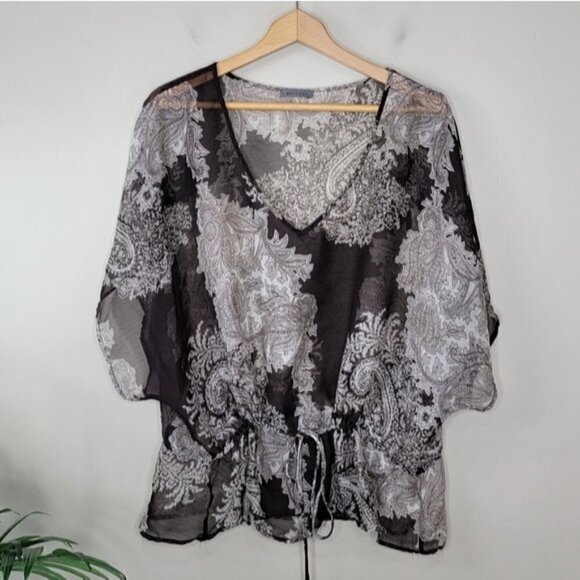 West Kei | Brown Cream Print Sheer Blouse Size Large - Picture 1 of 7